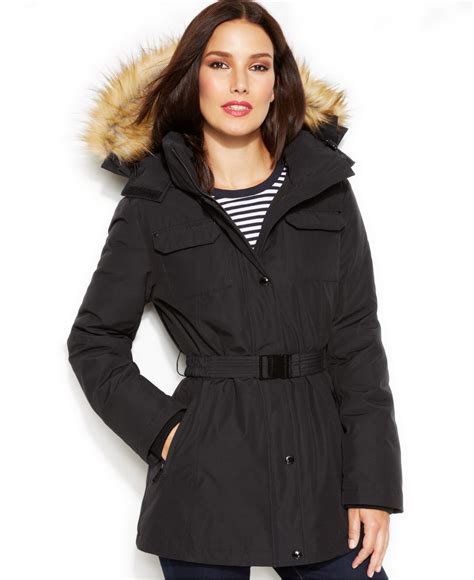 faux fur trim hooded puffer coat michael kors|Faux Fur Trim Puffer Jacket .